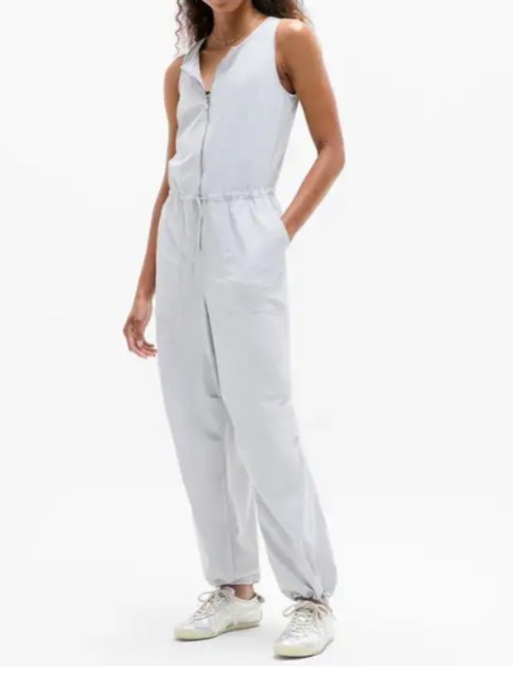 NWT size Medium tall Athleta Flex Zip-Front Jumpsuit in Light Gray